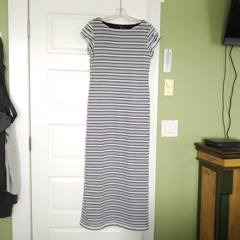 Sharagano Black and White Striped dress